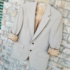Vntg PBM Philadelphia Tan Camel Camelhair Jacket (LARGE) 2-Button Blazer *READ*